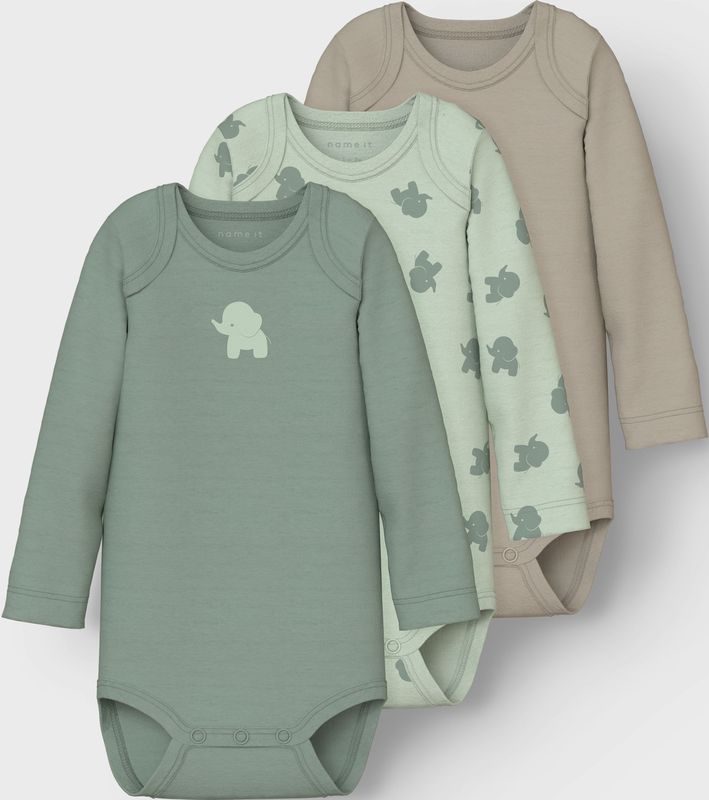 Name It - NbmBody - Romper L/S - 3-pack - Sea Schuim Eleph
