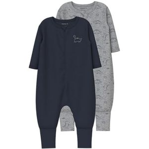 Name it baby Nbmnightsuit 2P Zip Ff Grey Dino Noos (2 stuks), grijs, 104