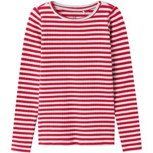 T-shirt - Verticaal Gestreept - Ribgebreid - Slim Fit - O-hals - Lange Mouwen