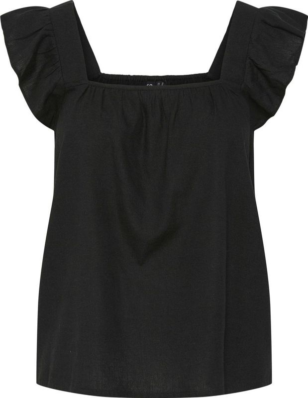 Pieces - Pcpia Sl Top Wvn Noos - Top - Zwart - 70% Viscose - 30% Linnen