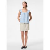PIECES - PCPia - Blouse - Lichtblauw - Viscose, Gevoerde Zoom, Uitgesneden Rug