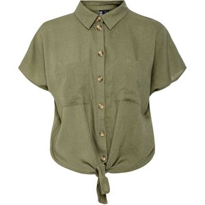 Pieces - Pcpia Ss Tie Shirt Wvn Noos - Blouse - Deep Lichen Green