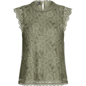 Pieces - Trekking Green - Top - Kanten Patroon - Mouwloos