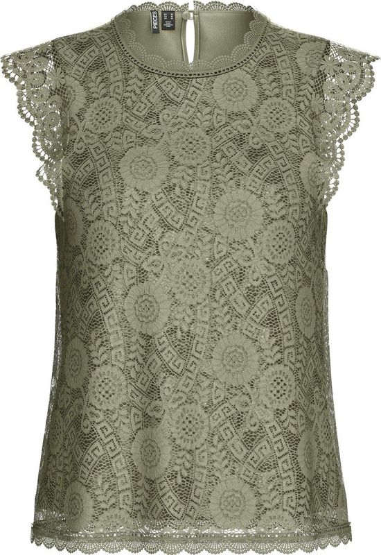 Pieces - Trekking Green - Top - Kanten Patroon - Mouwloos
