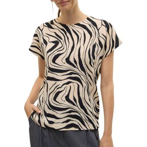 T-shirt - Crème - Zwart - 97% Polyester - 3% Elastaan