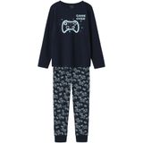 NAME IT KIDS pyjama met all over print donkerblauw/lichtblauw