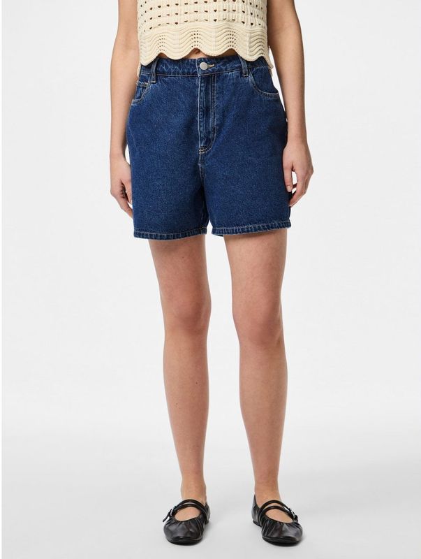 Pieces - PCABBI MW SHORTS NOOS - Jeansshort - Medium Blue Denim - 87% Katoen