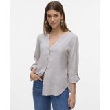 Vero Moda - Vmlinn Ls V-neck - Blouse - Moon Rock - 55% Linnen, 45% Viscose