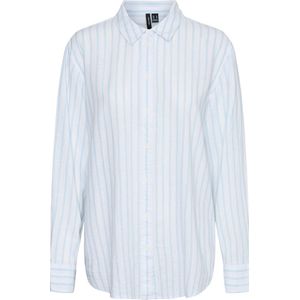 Vero Moda - Vmlinn Ls Shirt Wvn Noos - Blouse - Snow White/Airy Blue - 55% Linnen/45% Viscose