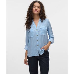 VERO MODA - Gestreept Hemd - Blauw/Wit - Viscose - Lange Mouwen
