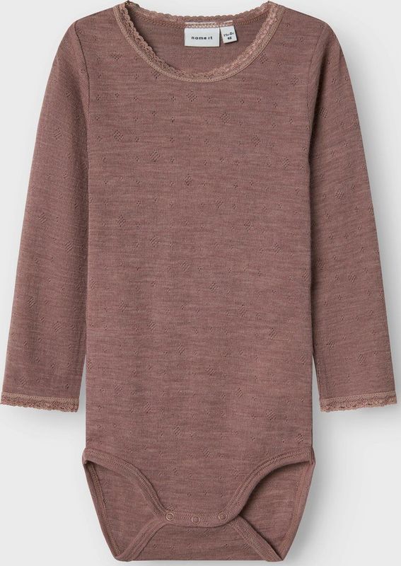 Merino Wol - Romper - Lange Mouwen - Drukknoopsluiting - Kantdetail