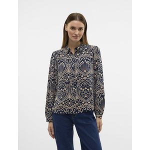 VERO MODA - Bedrukt Hemd - Blauw - Polyester - Lange Mouwen