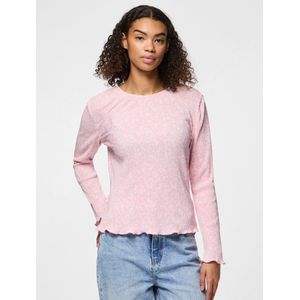 PIECES - PCFlora - T-shirt - Rosa/Wit - Lange Mouw