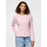 PIECES - PCFlora - T-shirt - Rosa/Wit - Lange Mouw
