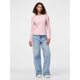 PIECES - PCFlora - T-shirt - Rosa/Wit - Lange Mouw