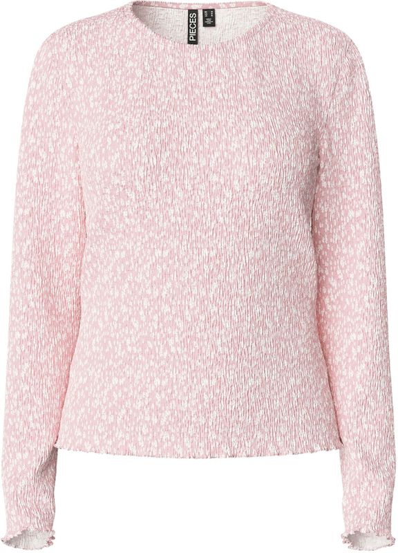 PIECES - PCFlora - T-shirt - Rosa/Wit - Lange Mouw