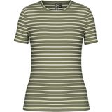 PIECES - PCRUKA - T-shirt - Kaki/Wit - Slanke Pasvorm - Kwartmouw
