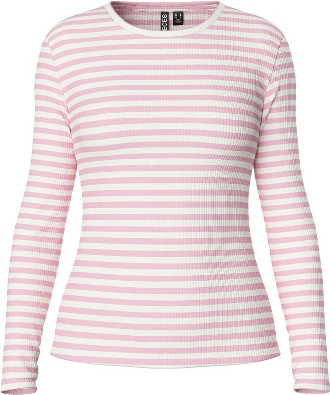 PIECES - PCRUKA - T-shirt - Lila/Wit - Lange Mouw - Slanke Pasvorm