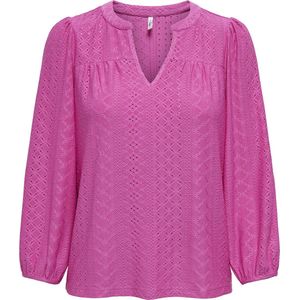 Fuchsia T-shirt - Ronde Hals - 3/4-Mouwen - Regular Fit - Polyester/Elastaan