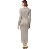 Pieces - Iris - Lange Jurk - Zwart - Diepe V-hals, Lange Mouwen, Regular Fit, Ribstof