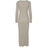 Pieces - Iris - Lange Jurk - Zwart - Diepe V-hals, Lange Mouwen, Regular Fit, Ribstof