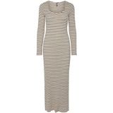 Pieces - Iris - Lange Jurk - Zwart - Diepe V-hals, Lange Mouwen, Regular Fit, Ribstof