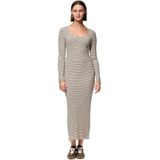 Pieces - Iris - Lange Jurk - Zwart - Diepe V-hals, Lange Mouwen, Regular Fit, Ribstof