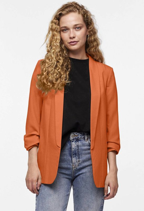 Pieces - Blazer - Mandarijnoranje - Regular Fit - 3/4 Mouw