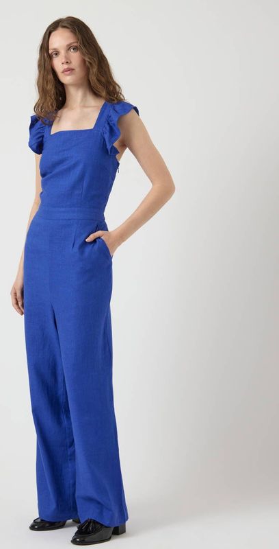 Y.A.S - Wide Leg Jumpsuit - Blauw - Mouwloos - Viscose en Linnen