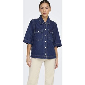 Only - Korte Mouw Ronde Hals Shirt - Blauw - Katoen