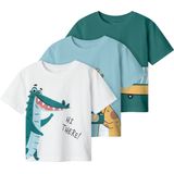 NAME IT - NMMHelge - T-shirt - Lichtblauw - Geel - Donkergroen - Wit - 3 Pack
