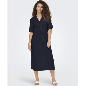 JDY - Halflange Jurk - Marineblauw - Linnen - Ceintuur en Hemdskraag