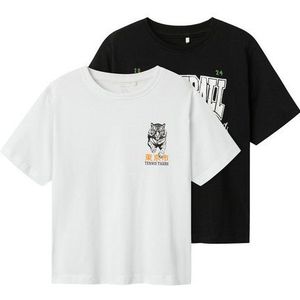 Name It T-Shirt - NkmBennibo - 2-pack - Lucent White/zwart - Name It - 6 jaar (116) - T-Shirts