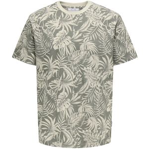 Only & Sons - T-shirt - Grijs - 100% Katoen - Bloemenpatroon