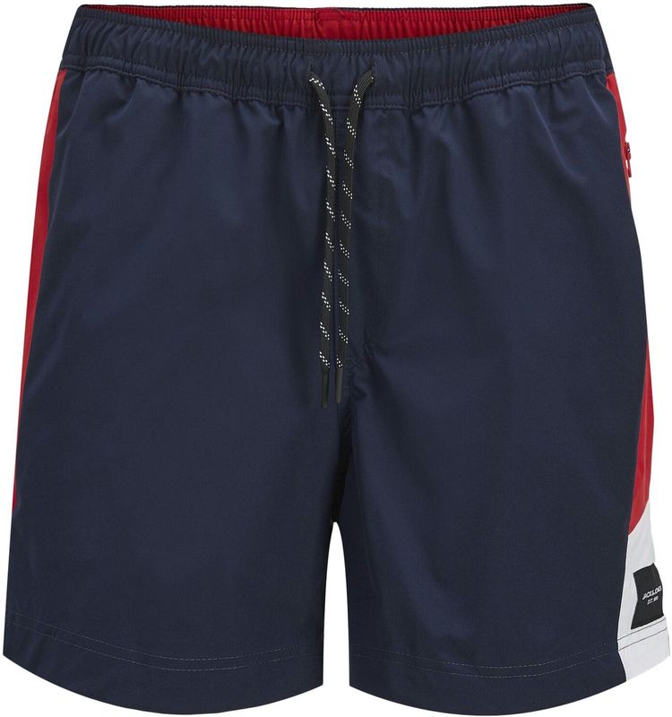 Jack & Jones - Maui Blocked Zip - Zwemshort - Navy - Rood - Wit