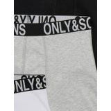 ONLY & SONS JUNIOR - Boxershort - Set van 3 - Zwart/Grijs/Wit - Stretchkatoen