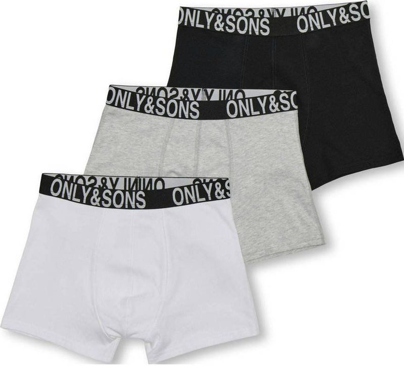 ONLY & SONS JUNIOR - Boxershort - Set van 3 - Zwart/Grijs/Wit - Stretchkatoen