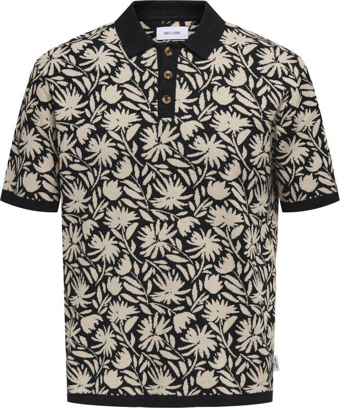 ONLY - Ecru Dessin Polo - Katoen - Korte Mouwen - Klassieke Kraag