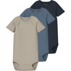 3-pack Romper - Ribgebreid - Gestreept - Korte Mouwen - Drukknoopsluiting