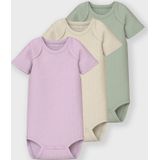 Romper - Gestreept - 3-Pack - Ribgebreide Stof - Korte Mouwen