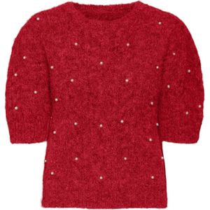 Vero Moda Trui Vmnova Ss Pearl Puff Pullover Vip 10327155 Salsa/w. White Pearl Dames