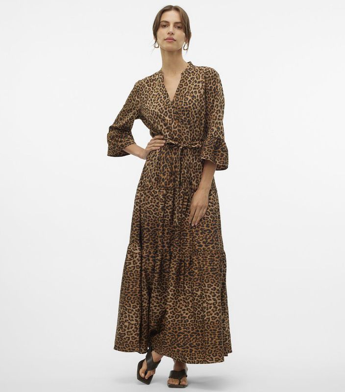 Vmzera - Lange Jurk - Maxi Lengte - V-Hals - 3/4 Wijde Mouwen