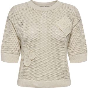 Only - ONLLUCIE - Gebreide Trui - Ecru - Korte Mouwen - O-hals
