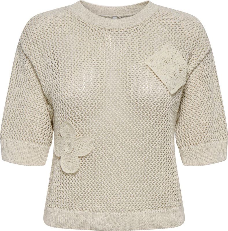 Only - ONLLUCIE - Gebreide Trui - Ecru - Korte Mouwen - O-hals