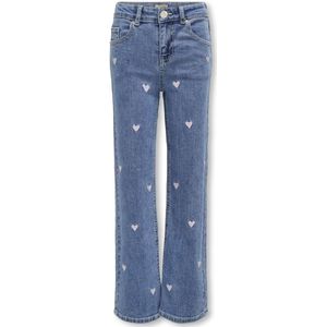 ONLY KOGJUICY WIDE LEG HEART EMB JEANS NOOS Meisjes Jeans Light Medium Blue Denim Pink Heart Embroidery