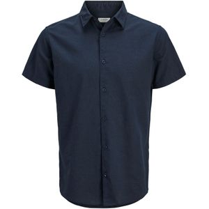JJ REBEL - JREBMOSS - Overhemd - Donkerblauw - Katoen en Linnen - Korte Mouwen