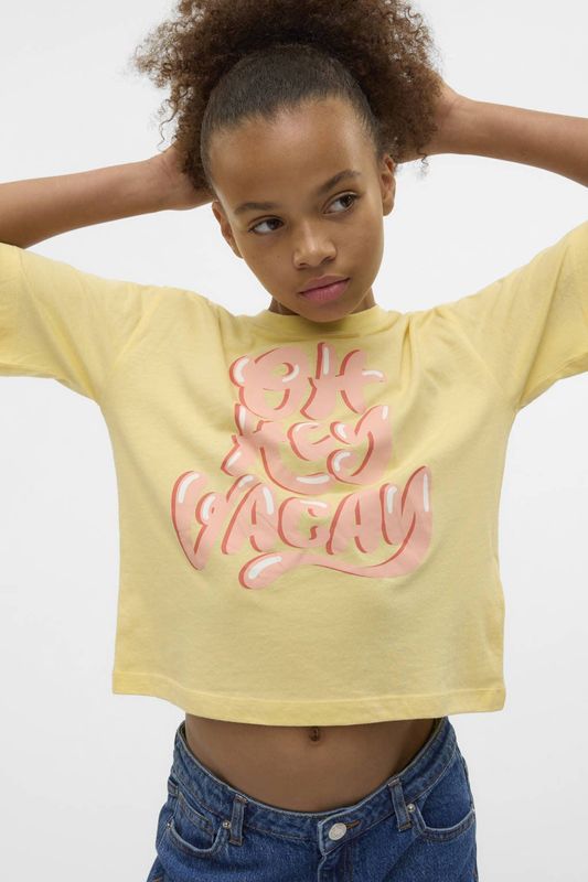 VERO MODA GIRL - T-shirt - Geel - Modal en Katoen