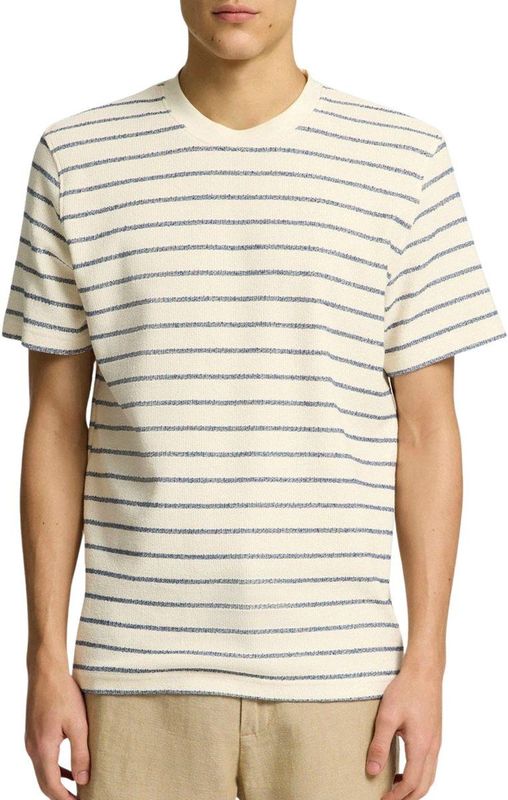 Selected Homme - Slhdjango Stripe - T-shirt - Beige - Katoen