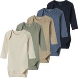 5-pack Romper - Gestreept - Ribgebreide Stof - Lange Mouwen - Drukknoopsluiting