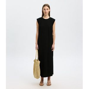 Selected Femme - Slfhalley SL - Midi Jurk - Zwart - Katoen